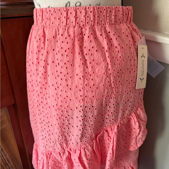 Nanette Lepore Coral Pink Flamingo Eyelet Ruffled Skirt NWT 78.00 - Picture 4 of 8